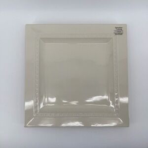 Nora Fleming Stoneware 13" Square Platter Cream Beige Embossed Bead Border